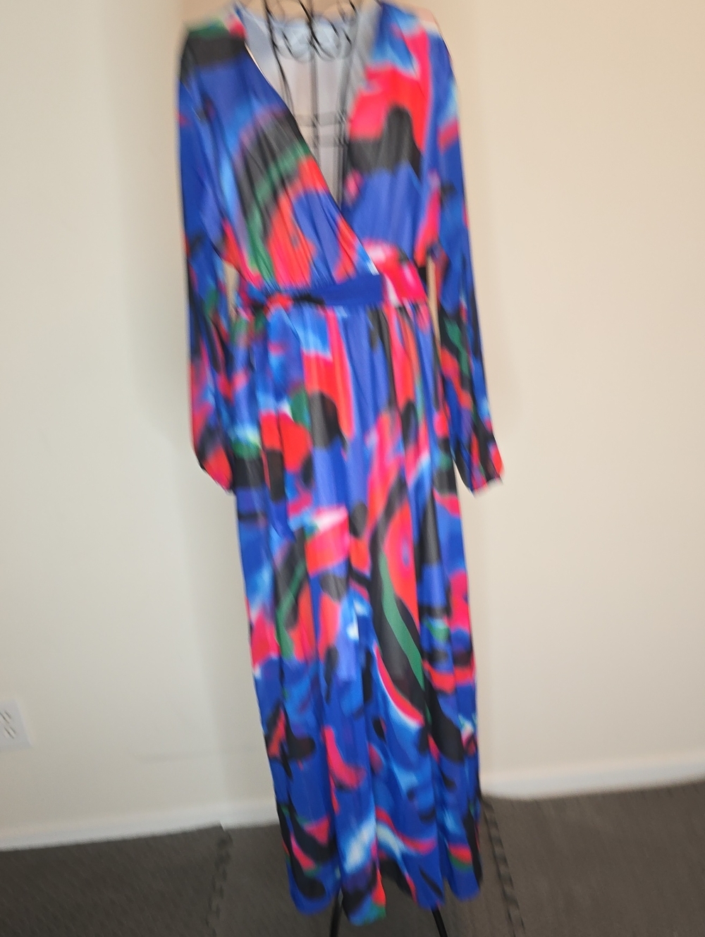 Bold Blue Multicolor Wrap-Style Maxi Dress